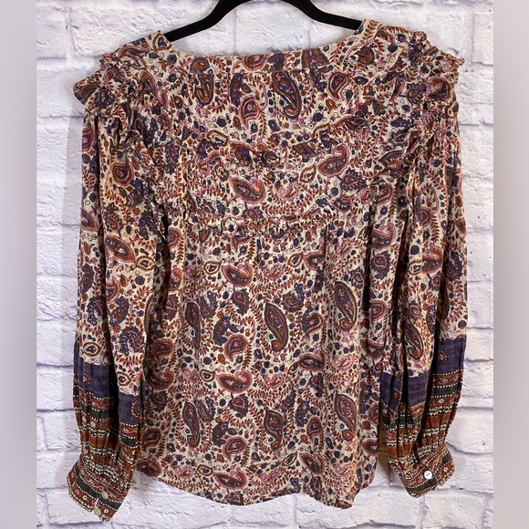 Cleobella Paisley Print Ruffle Blouse Boho Purple & Pink Size S - Picture 7 of 7